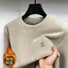Moletom Masculino com Forro de Lã, Espessado, Pesado, Estilo Inverno, Roupa Quente de Lã Tudo-em-Um, Gola Redonda, Pulôver, Lã Alemã, Camiseta Base Masculina Solta