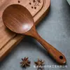 [Grado Alimenticio] Set Retro de Espátula y Cuchara de Ébano, Utensilios de Cocina Especiales de Madera con Mango Largo para Sartenes Antiadherentes, Doméstico sin Pintura