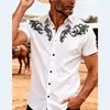 Camisa retro americana de manga curta, nova moda casual versátil transfronteiriça europeia e americana, estilo cowboy ocidental étnico, camisa masculina