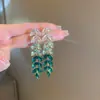 Pendientes Largos de Borla de Diamante de Colores Europeos y Americanos con Espiga de Trigo, Moda, Súper Brillantes, de Alta Gama, Exagerados, de Banquete, Personalidad