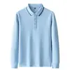 Camisa POLO Masculina de Manga Longa, Casual de Negócios, Gola Reversível, Cor Sólida, Respirável, Camiseta Esportiva, Estilo Primavera e Outono Masculino