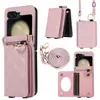 Adecuado para Samsung Z Flip7 Funda con Tarjetero, Z Flip6 Cruzada con Espejo, Funda Protectora de Moda Acolchada