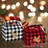 Dd071 Amazon Transfronterizo Copo de Nieve Navideño Reno Navideño Raya Cuadros Rojos y Blancos Bolsa de Regalo de Cartón Blanco
