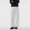 Calça Casual Masculina Outono 2025 com Design de Fenda Dupla Tendência Tamanho Grande Solta Caimento Elegante Calças Jovens para Homens