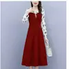 Vestido midi de manga longa para mulheres plus size com color blocking, estilo elegante e sofisticado, nova coleção primavera/outono 2026
