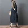 Foto Real del Nuevo Vestido de Peto de Mezclilla Color Sólido, Estilo Coreano de Verano 2024, Holgado, Sencillo y Casual, de Longitud Media, Efecto Adelgazante