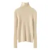 Suéter de cachemira para mujer, 100% cachemira pura de cabra, nuevo diseño de moda de punto acanalado de cuello alto, suéter cálido para capa base