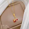 [Aço Titânio] Cereja do Amor Cheia de Diamantes Moda Luxo Leve Temperamento Deslumbrante Colar Cheio de Diamantes Corrente da Clavícula Versátil para Mulheres Aço Titânio