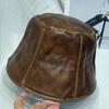 Chapéu de pescador estilo japonês vintage lavado couro PU antigo feminino outono e inverno liso casual combina com tudo cobertura facial chapéu de bacia chapéu balde