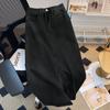 Sobressaia feminina estilo Hong Kong, cintura alta, slim fit, corte A, saia com fenda, comprimento médio, jeans