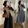 Moda de Celebridad de Internet Elegante Vestido de Maternidad Otoño e Invierno Holgado de Longitud Media Vestido Chaleco de Moda Traje para Mujeres Embarazadas