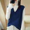 Colete Solto Grande Decote V Tricotado em Lã Sem Mangas Estilo Coreano Cor Pura Redutor de Idade Casual Top Colete Feminino Elegante