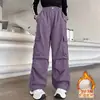 Pantalones Casuales Populares de Trabajo para Niñas de Otoño e Invierno, Estilo Hip-Hop Americano Elegante, Pantalones Largos Forrados de Polar para Niños Mayores