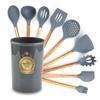 Utensilios de cocina, utensilios de cocina de silicona, cuchara para cocinar, espátula, espátula, colador, espátula de madera de acacia, mango de madera, utensilios de cocina de silicona, traje
