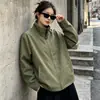 Jaqueta curta estilo americano, caimento solto, ombros retos, gola alta, com zíper, para mulheres, leve e modeladora, top casual feminino, jaqueta de trabalho moderna