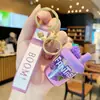 Nuevo Llavero de Taza de Té con Leche de Frutas y Verduras Relleno de Aceite Lindo Colgante Pequeño de Arena Movediza Líquida Accesorios de Aguacate Regalo Venta al por Mayor