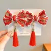 Horquilla Roja Estilo Chino Año Nuevo Infantil Estilo Antiguo Hanfu Clip con Borla Accesorio para el Cabello Adorno de Lazo para el Cabello de Niñas Pinza para el Cabello