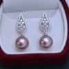Pendientes de perlas redondas blancas de 11-12 mm de agua dulce, luz fuerte, pequeña imperfección, pendientes de plata S925 para mujer, pendientes versión coreana