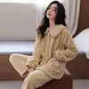 Pijama de Coral Fleece para Mujer, Invierno Engrosado Cálido, Cuello de Muñeca, Estilo Dulce de Princesa, Ropa de Casa de Franela para Mujer de Invierno