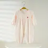 Macacão Manga Longa Jacquard com Botão de Pressão para Recém-Nascido Roupas de Bebê Pijama Romper para Menina Recém-Nascida