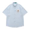 Camisa de manga corta a cuadros con contraste retro estilo americano para hombre y mujer, informal, holgada, de alta gama, para parejas, moderna, combinable con todo.