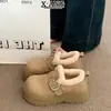 Sapatos Birkenstock Autênticos de Couro com Solado Grosso Totalmente Fechados com Lã Espessa Quente Sapatos de Algodão Femininos Botas de Neve de Inverno Sapatos de Pelo de Lã de Cordeiro
