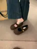 Primer Encuentro Ji Gris Retro Correa Única Mary Jane Birkenstock Zapatos Otoño Invierno Cálidos Zapatos de Algodón Planos Zapatos de Mujer Mocasines