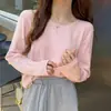 Blusa base feminina branca, nova coleção de outono 2026, estilo de alta qualidade, blusa de tricô de manga longa, fina, suéter de gola redonda