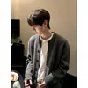 Suéter cárdigan abotonado color caqui para hombre, primavera y otoño, estilo coreano, vibra relajada, tejido de punto de cuello redondo, vibra de esposo, chaqueta casual
