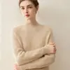 Suéter 100% cachemir para mujer, otoño e invierno, cuello semialto, corte holgado, color liso, suéter base de punto