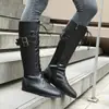 Novas botas de cowboy western estilo britânico com tiras de fivela, design de cano alto, salto baixo, botas de motocicleta, tamanhos 40-48, plus size, para exportação