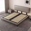 Cama Moderna Minimalista de Couro com Cabeceira Ajustável Ultrafina, Cama Simples para Apartamentos Pequenos, Cama de Casal para Quarto Principal, Cama de Casamento, Cama Grande de Couro Genuíno