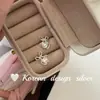 Pendientes Coreanos de Diseño Único y de Nicho Pendientes de Corazón con Luna Transparente y Lazo Hueco de Plata de Ley S925