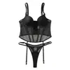 Moda Cruzada Europeia e Americana Garota Picante Transparente Renda de Malha Cadarço Bodycon Sexy Personalidade Decote U Conjunto de Lingerie com Tanga
