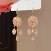 Brincos de Gancho Redondos com Borla de Folha Cravejados com Zircônia Estilo Retro Europeu e Americano Estilo Palaciano Luxo Acessível Elegantes de Nicho