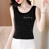 Chaleco sin mangas de talla grande para mujeres de mediana edad y mayores, corte ajustado, hombros anchos, adornado con pedrería, Chaleco de seda helada con adornos de pedrería que cubre los lados del busto y te hace lucir más delgada