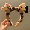Otoño e Invierno Lindo Orejas de Gatito Leopardo Felpa Aro para el Cabello para Mujer Dibujos Animados Lavado de Cara Maquillaje Diadema Clips para el Cabello para Niños