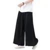 Nuevos pantalones de pierna ancha de verano para hombre, pantalones rectos holgados de algodón y lino de moda, pantalones de lino para hombre, pantalones tradicionales chinos de linterna talla grande
