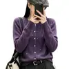 Cardigã Feminino Gola Redonda com Pedraria Outono Inverno 2026 Novo Design Malha Macia de Manga Longa Peça de Roupa Externa Top