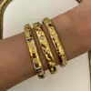 Pulseira Transfronteiriça de Aço Inoxidável Europeia e Americana para Mulheres, Olho de Diabo Flor de Bambu Design Geométrico Personalizado Pulseira Aberta