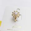 Anillo ins de Perla Natural de Agua Dulce Dulce Anillo de Dedo de Plata 925 Medio Cobre Blanco Chapado en Oro Zircón Micro Engastado con Anillo de Margaritas Pequeñas