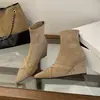 Botines de Tacón de Cuña Fugui Yizu, Nuevos Botines Ajustados de Gamuza con Cremallera Trasera, Punta Fina y Tacón Alto para Otoño/Invierno, Botines Cortos Retro para Mujer