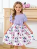 Vestido Floral de Manga Abullonada para Niña Verano Lazo en la Cintura Ajustable Vestido Princesa Abullonado Moderno para el Día del Niño