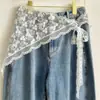 Bufanda triangular de encaje para mujer, a la moda, multiusos, combinada con un accesorio de cinturón de alta gama, versátil bufanda de seda, chal, cinturón para la cintura y pañuelo para la cabeza