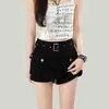 Calça Saia Shorts Jeans Workwear Estilo Americano Preto para Mulheres, Novo Verão 2026 Cintura Alta Fina Modeladora Linha A Hot Pants