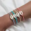 Pulsera de Cuerda Trenzada Colorida de Concha Bohemio Transfronteriza Ajustable para Mujer Juego de Cuatro Piezas Accesorios de Playa