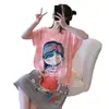 Pijama de verano para mujer de talla grande, diseño de dibujos animados lindo, para damas de talla grande, vestido camisón de seda de leche para el hogar, venta al por mayor