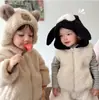 Conjunto de jaqueta de fleece animal estilo coreano fofa e adorável para bebês e crianças pequenas, para outono e inverno, com calça legging listrada