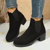 2026 Novas Botas de Cano Curto de Camurça com Salto Bloco Plus Size Transfronteiriças para Mulheres, Sapatos Casuais Femininos com Zíper Lateral, Botas Martin Versáteis e da Moda