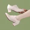 UNMUNUNMUN Sapatos Únicos de Couro Macio para Mães Sapatos de Dança de Verão Sapatos de Dança Quadrada com Cadarço Salto Integrado Sapatos de Dança Femininos Pequenos